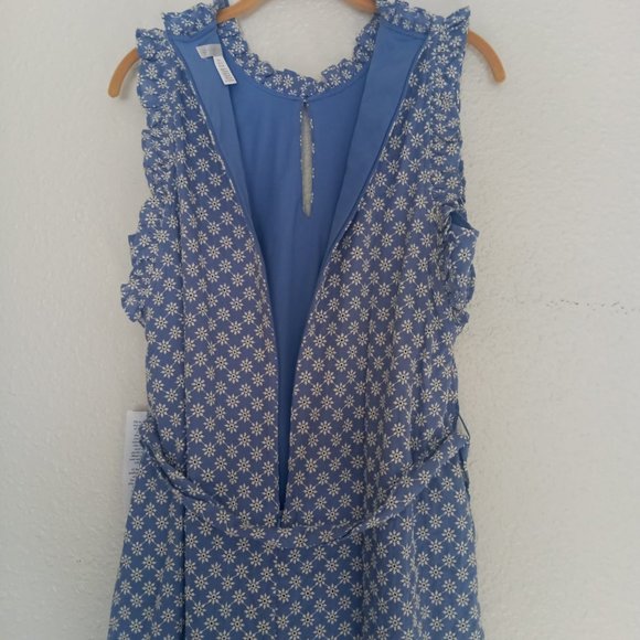 Blue Embroidered Flower Casual Dress London Times Size 8 - Picture 3 of 10